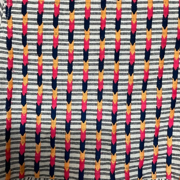 Savanna Jane size Large White with Black Stripes Sleeveless Colorful Stitch Top - Picture 3 of 9